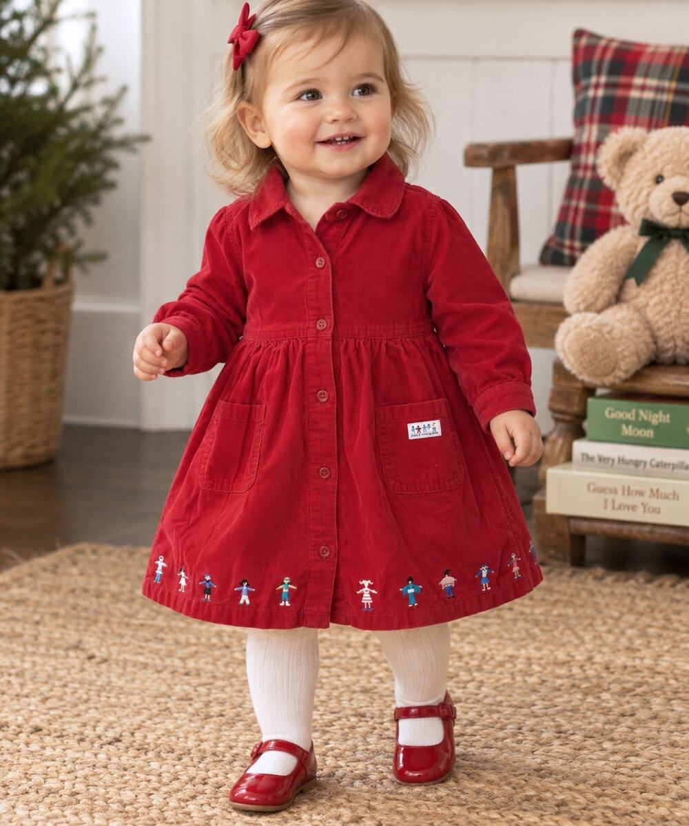 Janie and Jack Red Corduroy Children Around the World Dress Sz 12–18M